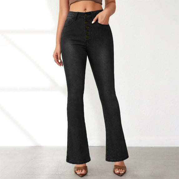 Pants for Women Jeans High Rise Staright Leg High Waisted Denim Pants With Slight Flares