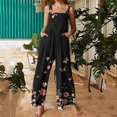 thumbnail image 1 of Pants for Women Jumpsuits Flower Printing Button Pocket Jeans Jumpsuit,Womens Pants Black S, 1 of 6