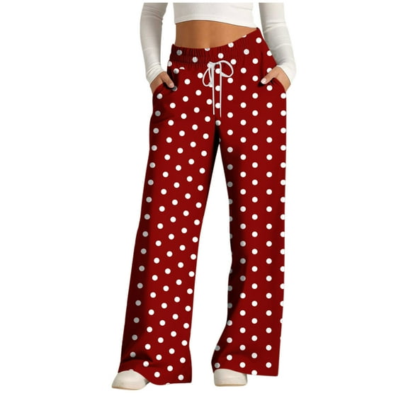 Pants for Women, Pajama Pants Women Drawstring Lounge Sleepwear Bottoms Baggy Soft Comfy Lightweight Polka Dot Pj Pant Causal Tourser