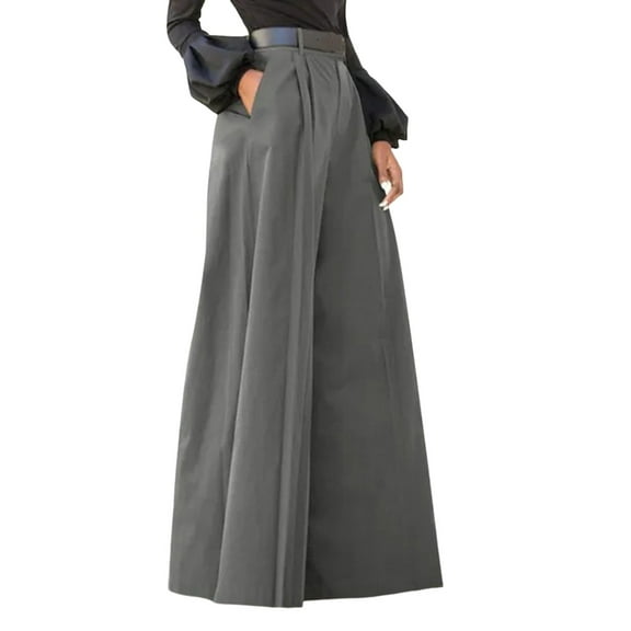 Pants for Women Palazzo Pants Solid Loose Comfy Baggy High Waist Wide Leg Trousers with Pockets Elegant Party Trousers Flared Pants A-Grey M