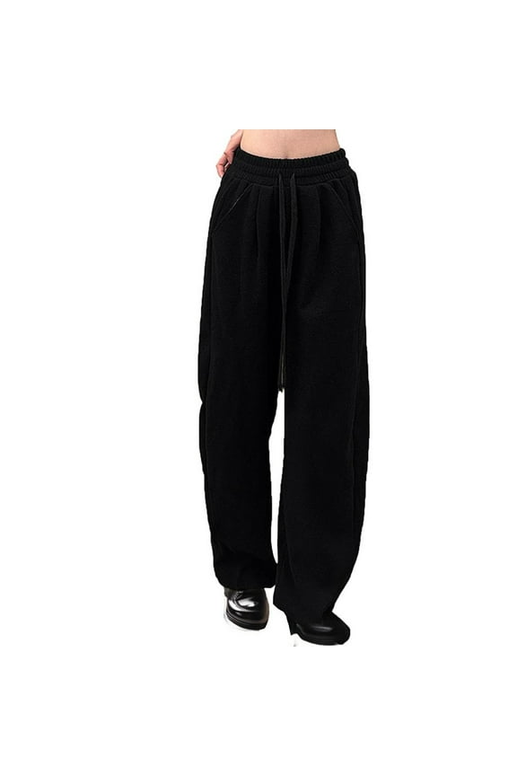 Pants for Women, Palazzo Pants for Women Winter Fleece Baggy Sweatpants Wide Leg Maxi Pants with Drawstring High Waisted Lounge Pant
