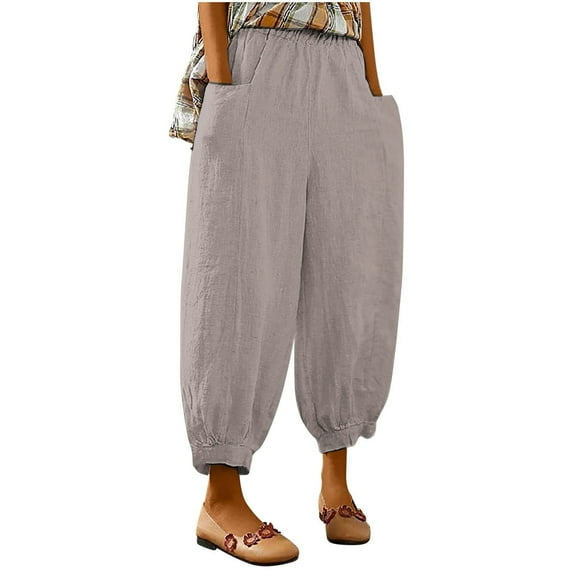 Pants for Women Pants for Women Casual Summer Elastic High Waist Linen Pant Pockets Trouser Pants for Women Casual Summer
