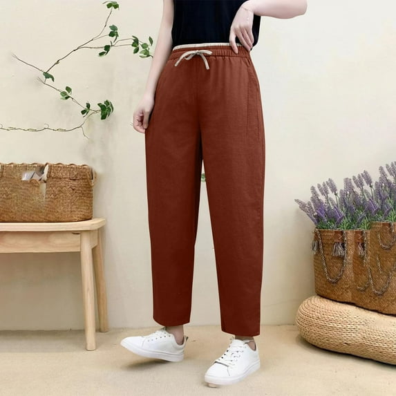Pants for Women Plus Size 4X Under $10 Fashion Waist Solid Color Pocket Casual Pants