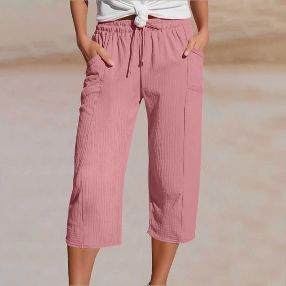Pants for Women Plus Size Drawstring with Pockets Casual Solid Color Summer Shorts