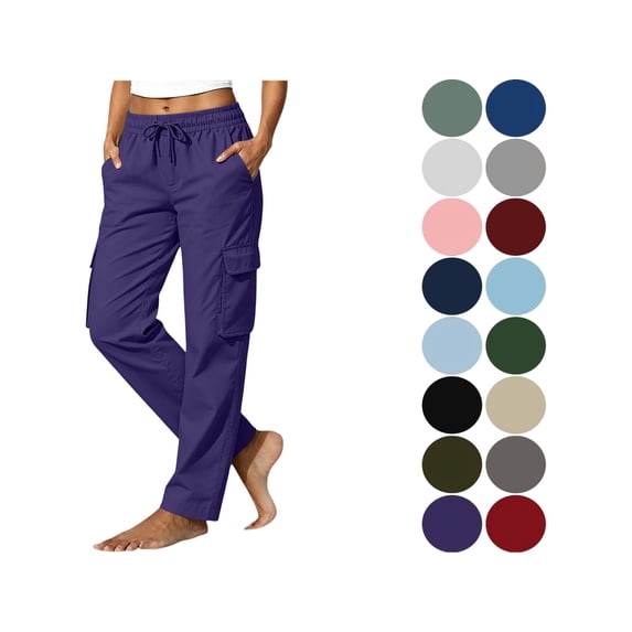 Pants for Women Plus Size Elastic High Waist Drawstring Work Cargo Pants Solid Color Casual Straight Leg Pants With Pockets
