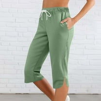Pants for Women Plus Size Elastic Waist Capris Pants Solid Color Sports Casual with Pockets Pants