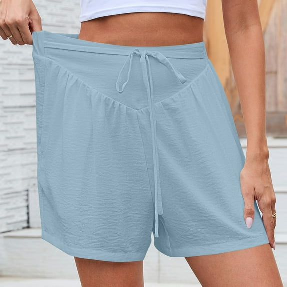 Pants for Women Plus Size Elastic Waist Drawstring Summer Solid Color Side Pocket Shorts