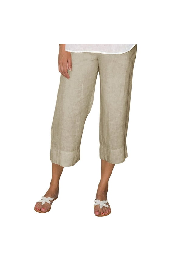 Pants for Women Plus Size Mid Comfort Waist Cotton And Linen Pants with Pockets ,Fashion Flax Long Pants Beach Leisure Trousers
