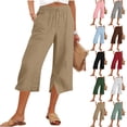 thumbnail image 1 of Pants for Women Plus Size Side Slit Solid Color Straight Leg Loose Fit Capris Casual Lightweight 7/8Length Slacks with Pockets, 1 of 9