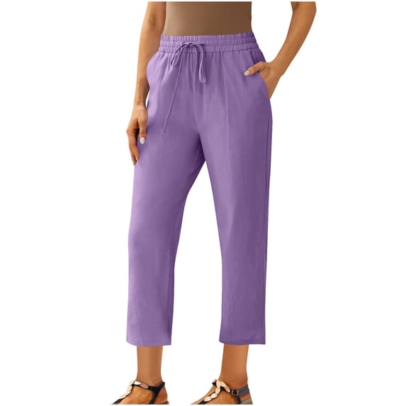 Pants for Women - Plus Size Women Drawstring Yoga Capri Pants Loose Workout Sweatpants Cropped Wide Leg Lounge Pants with Pockets
