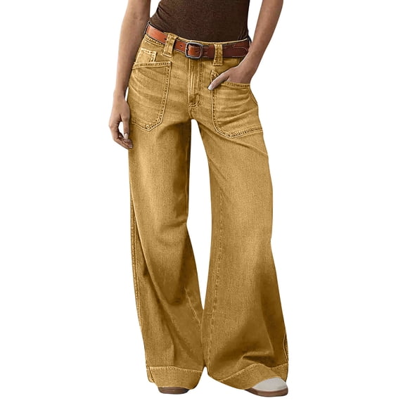 Pants for Women Plus Size,Womens Wide Leg Jeans Baggy High Waisted Y2K Straight Streetwear Loose fit Casual Trendy Stretchy Flare Denim Pants