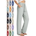 thumbnail image 1 of Pants for Women Plus Size with Side Pockets 100% Cotton Loose Casual Drawstring Yoga Pants, 1 of 7
