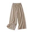 thumbnail image 1 of Pants for Women Retro Solid Color Cotton Linen Loose Straight Wide Leg Slimming Casual Pants Flowy Pants, 1 of 3