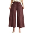 thumbnail image 1 of Pants for Women Solid Casual Pocket Wide Leg Elastic Waist Belt Loose Cropped Womens Work Pants, 1 of 7