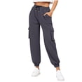 thumbnail image 1 of Pants for Women Solid Color Cargo Jogger Sweatpants with Elastic Drawstring Zip Pockets Sizes S-3XL, 1 of 6