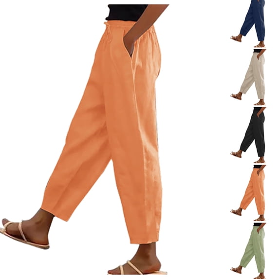 Pants for Women Solid Color Elastic Waist Casual Wide Leg with Pocket Plus Size