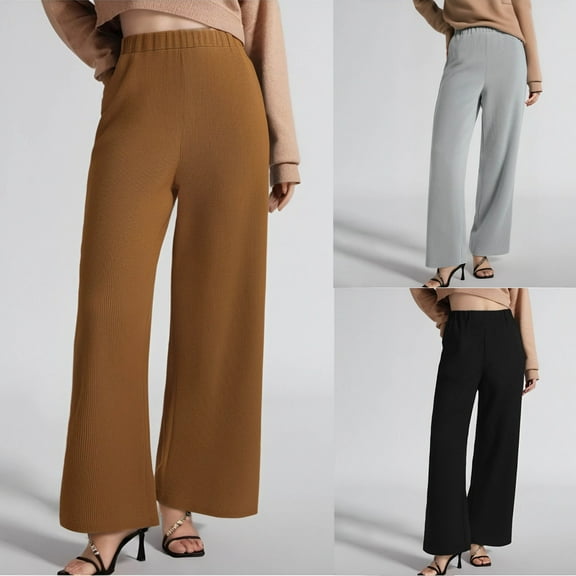 Pants for Women Solid Color Sports Loose Casual Wide Leg Leggings with Pockets Plus Size