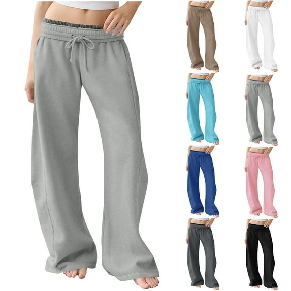 Pants for Women Solid Color Wide Leg Elastic Waist Women's Slacks with Pockets Ladies Winter Warm Casual Loose Home Pants Outdoor Joggers Black#01 M