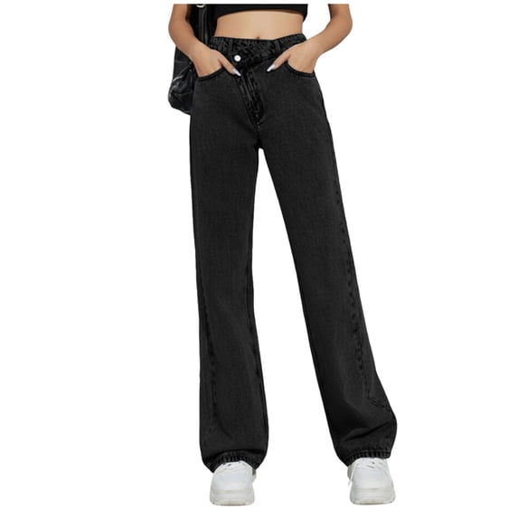 Pants for Women,Straight Leg Jeans for Women High Waisted Stretchy Wide Leg Boyfriend Jeans Denim Pants