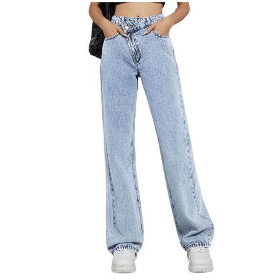 Pants for Women,Straight Leg Jeans for Women High Waisted Stretchy Wide Leg Boyfriend Jeans Denim Pants