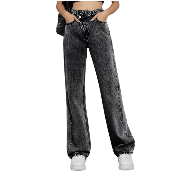 Pants for Women,Straight Leg Jeans for Women High Waisted Stretchy Wide Leg Boyfriend Jeans Denim Pants