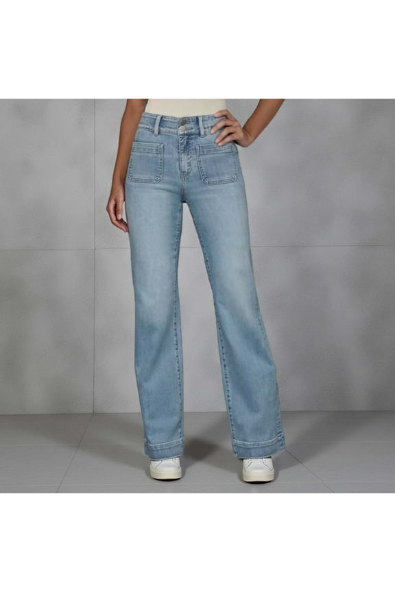 Pants for Women Straight-Leg Multi-Pocket Denim Pants,Womens Pants Sky Blue L