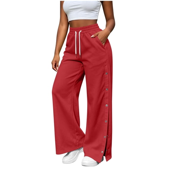 Pants for Women Stretchy Bottoms, Side‑Button Split‑Cuff Elastic‑Waist ...