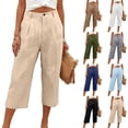 thumbnail image 1 of Pants for Women Summer Linen Pants with Pockets Flowy Casual Wide Leg Capri Pants Gray 2XL, 1 of 5