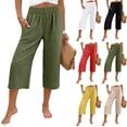 thumbnail image 1 of Pants for Women Summer Linen Pants with Pockets Flowy Casual Wide Leg Capri Pants Yellow L, 1 of 4