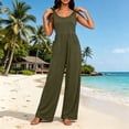 thumbnail image 1 of Pants for Women Summer Solid Color Pocket Wide-Leg Jumpsuit Army Green S, 1 of 6