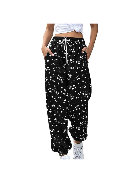 Pants for Women, Sweatpants Womens Cinch Bottom Baggy Elastic Waist Joggers with Pockets Workout Gym Sweat Pants Lounge Trousers Black XL