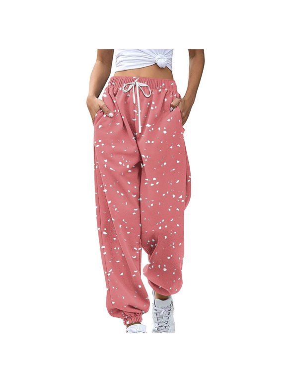 Pants for Women, Sweatpants Womens Cinch Bottom Baggy Elastic Waist Joggers with Pockets Workout Gym Sweat Pants Lounge Trousers Pink XL