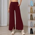thumbnail image 1 of Pants for Women Wide Leg Casual Pants with Front Slits Minimalist Everyday Trousers Work and Leisure, 1 of 5