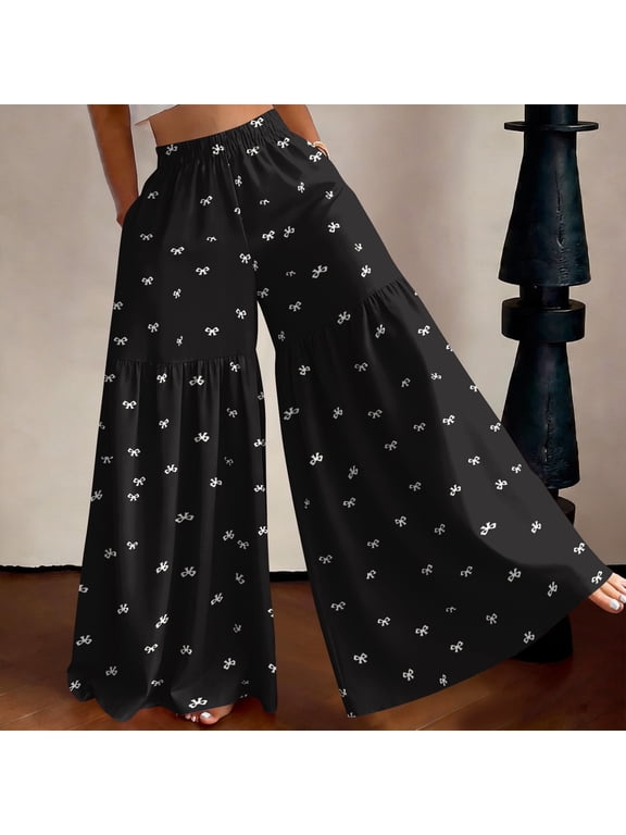 Pants for Women Wide Leg Linen Pant Summer Casual Palazzo Flowy Pants with Pocket Loose Lightweight Pants