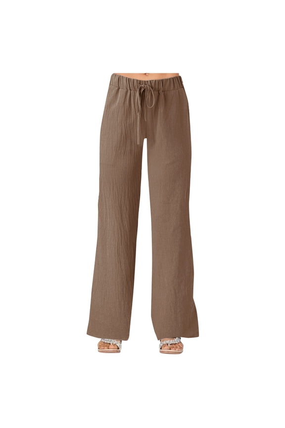 Pants for Women Wide Leg Pants Women's Solid Color Strapped Pockets Loose Casual Wide Leg Cotton Linen Casual Pants Pants