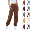thumbnail image 1 of Pants for Women Wide Leg Sweatpants Casual Solid Color Stretch Waist Pocket Long Trousers Workout Loose Pants Brown S-3XL, 1 of 6