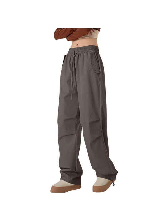 Pants for Women, Women Baggy Cargo Pants Multi Pockets High Waist Loose Straight Leg Pants Summer Trendy Sweatpants Y2K Dark Gray XL