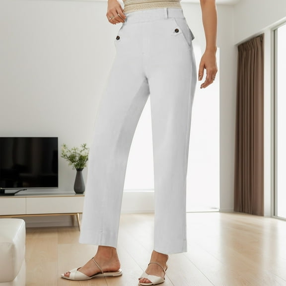 Pants for Women Women Casual Pants White Trousers for Women Loose Fitting Pants for Women High Waisted Trousers with Pockets Womens Capris for Summer
