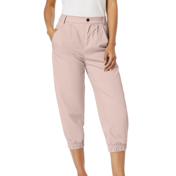 Pants for Women - Women's Dressy Capri Pants Classic High Waisted Cinched Bottom Pleated Button Business Casual Tapered Cropped Trousers