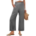 thumbnail image 1 of Pants for Women Women's Fashion -Colour Elasticated High-Waisted Cropped Trousers With Pockets Gray S, 1 of 6