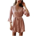 thumbnail image 1 of Pants for Women Women's Satin Robe Kimono Bridesmaids Robe Short Ruffle Hem Silky Bathrobe 3/4 Sleeve Night Robe Sleepwear, 1 of 6
