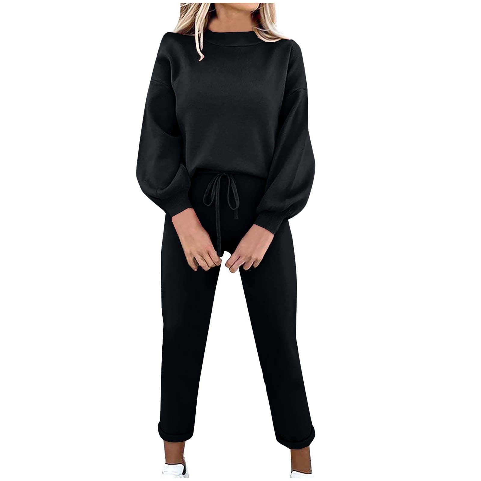 Pants for Women Women's Solid Sweatsuit Set 2 Piece Long Sleeve