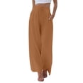 thumbnail image 1 of Pants for Women Women's Summer Elastic Waist Color Cotton And Linen Loose Trousers Light Brown L, 1 of 8