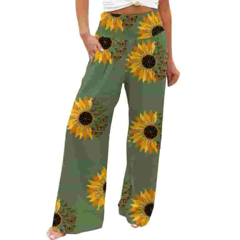 【KOOLOSET】Cotton Sunflower Parachute Pants Pants for Women Women's Wide Leg Long Pants Sunflower Print