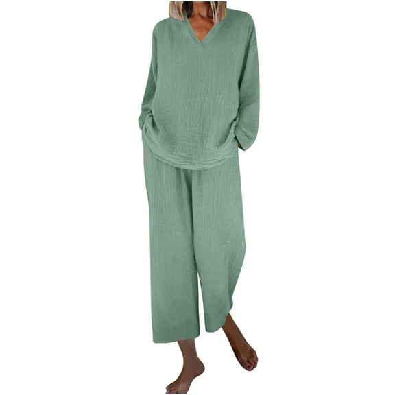 Pants for Women, Womens Cotton Cropped Pants Loose Fit Wide Leg Capri Casual Plus Size Elastic Waist Trousers