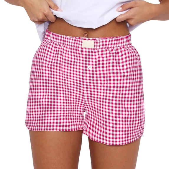 Pants for Women Work Cute Soft Elastic Low Waist Plaid Print Button Front Pajama Boxer Sleep Shorts Palazzo Wide Leg Pants