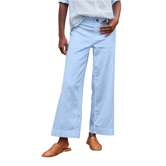 Pants for Women Work Daily Zipper Elastic Waist Pockets Straight Solid Color Loose Long Trousers Palazzo Wide Leg Pants