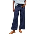 thumbnail image 1 of Pants for Women Work Daily Zipper Elastic Waist Pockets Straight Solid Color Loose Long Trousers Palazzo Wide Leg Pants, 1 of 7