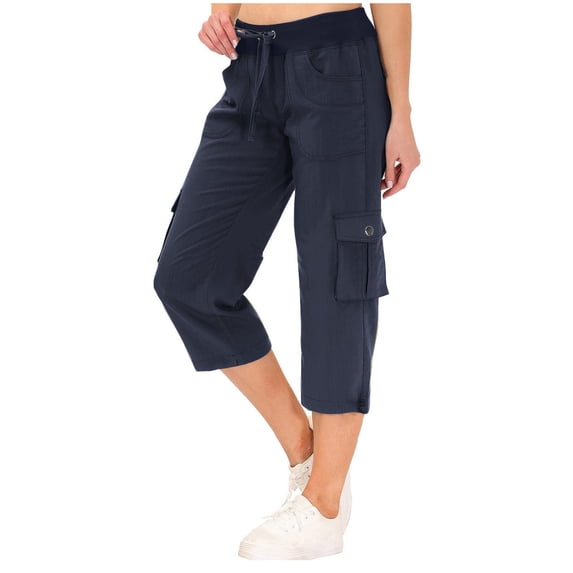 Pants for Women Work Drawstring Cropped Cargo Capris With Pockets for Outdoor Hiking Palazzo Wide Leg Pants