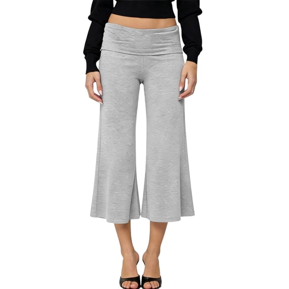 Pants for Women Work Fold Over Comfy Casual Cropped Yoga Culotte Pajama Bottoms Palazzo Wide Leg Pants